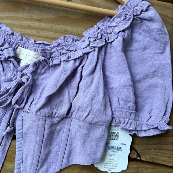 Altar’d State small lily linen fabric ruffle trim puff sleeves corset top - Picture 9 of 10